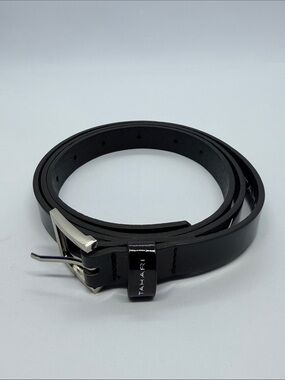 Tahari Black Men’s Leather Dress Belt with Silver Buckle